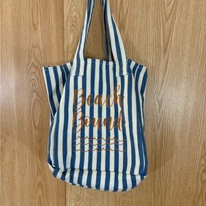 Striped Large Blue and White ‘Beach Bound’ Canvas Tote Bag